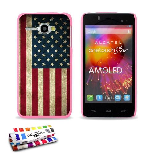 Coque Case Alcatel One Touch Star Drapeau Usa Contour Rose Silicone Rigide (Tpu)