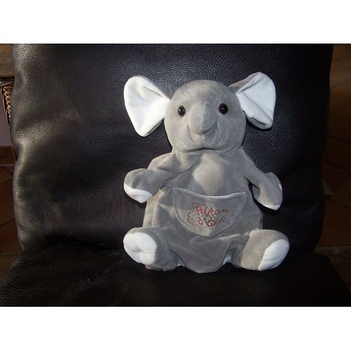 Doudou Marionnette Elephant Histoire D'Ours Gris Blanc