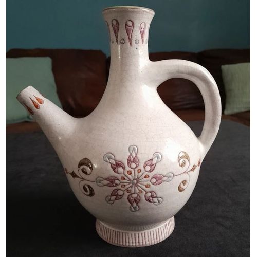 Carafe/vase grès émaillé effet craquelé à bec long