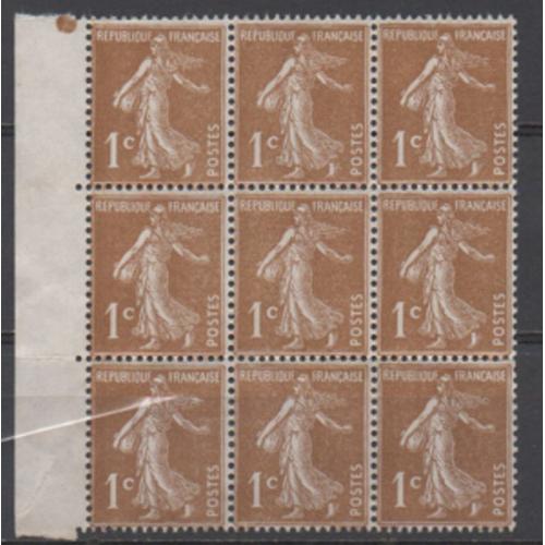 France 1932/1937 Timbre N° 277a, Type Semeuse Fond Plein. Bloc De 9 Timbres