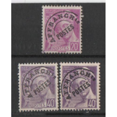 France1922/1947: Lot De 3 Timbres Préoblitérés Du Type Mercure, N° 78, 80,81.