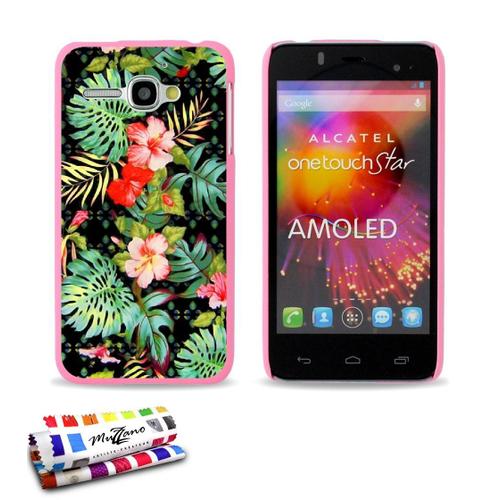 Coque Case Alcatel One Touch Star Hawaï Flowers Contour Rose Silicone Rigide (Tpu)