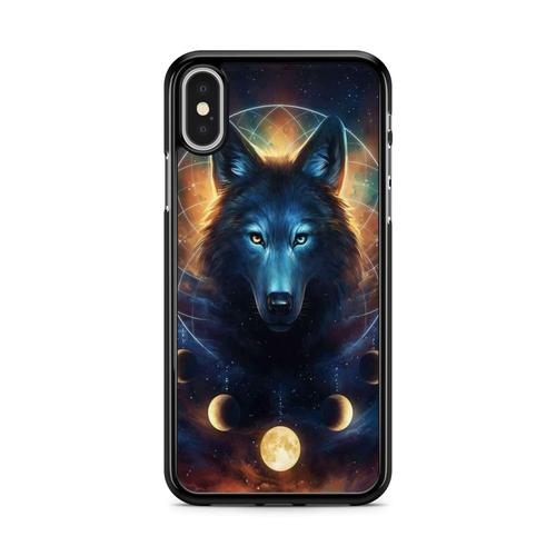 Coque Pour Iphone X / Xs Silicone Tpu Loup Wolf Loup Garou Chiens Dogs Lune Planete Design Hypster Indien Totem Symbole Ref 108