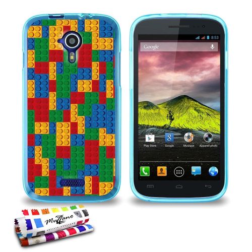 Coque Case Wiko Cink Five Brique Mosaique Contour Bleu Silicone Rigide (Tpu)