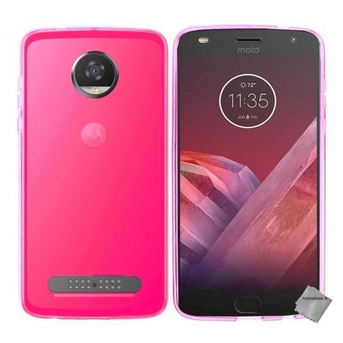 Housse Etui Coque Pochette Silicone Gel Fine Pour Motorola Moto Z2 Force + Film Ecran - Rose