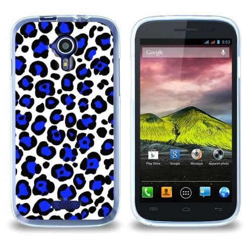 Coque Case Wiko Cink Five Leopard Bleu Contour Transparent Silicone Souple (Tpu)