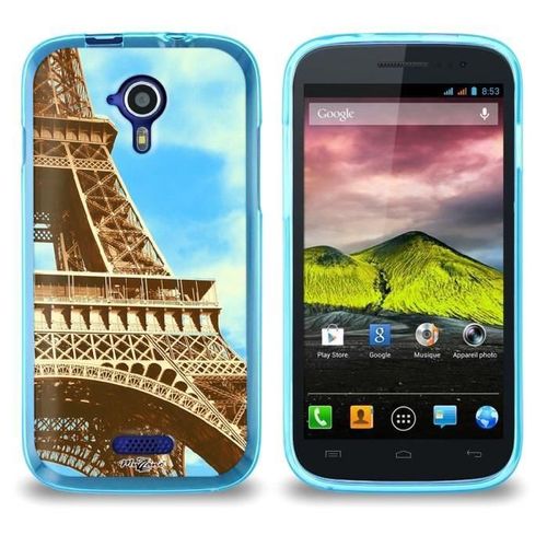 Coque Case Wiko Cink Five Eiffel Zoom Contour Bleu Silicone Souple (Tpu)