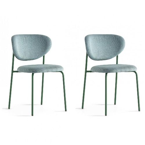 Lot De 2 Chaises Cozy Structure Métal Assise Rembourré Vert Thym