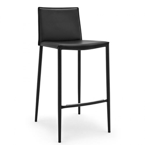 Tabouret Boheme Structure Métal Assise Cuir Noir