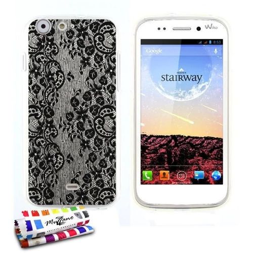 Coque Case Wiko Stairway Dentelle Noire Contour Transparent Silicone Souple (Tpu)