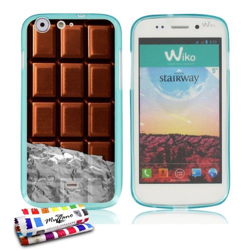 Coque Case Wiko Stairway Chocolat Contour Bleu Silicone Souple (Tpu)