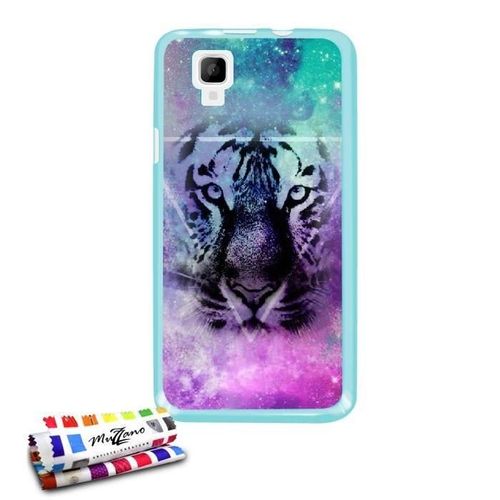 Coque Case Wiko Sunset Tigre Galaxie Contour Bleu Silicone Souple (Tpu)