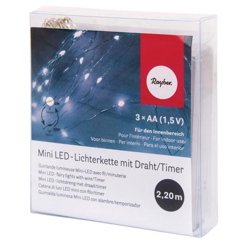 Mini-Chaîne Lumineuse 20 Lumignons Led 220cm Blanc + Minuterie - Rayher