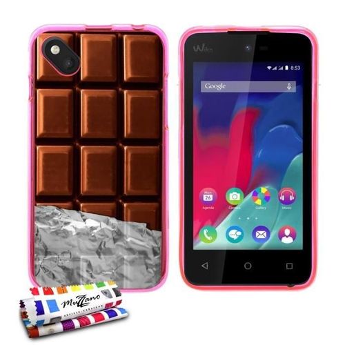 Coque Case Wiko Sunset 2 Chocolat Contour Rose Silicone Souple (Tpu)