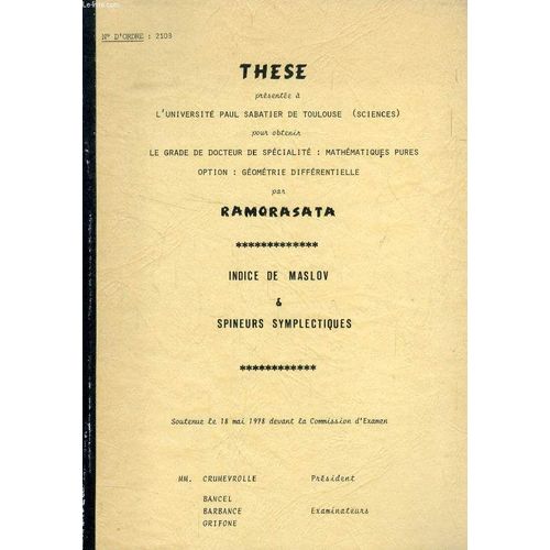 Indice De Maslov & Spineurs Symplectiques (These)