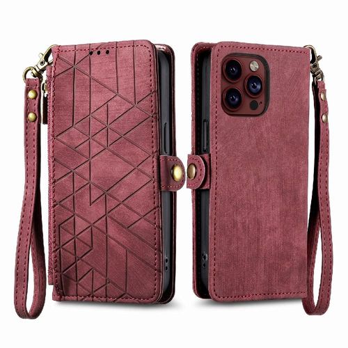 Flip Étui Pour Iphone 15 Pro Max Portefeuille Couverture Rabotant Antichoc Étui En Cuir Simple Entreprise - Rouge