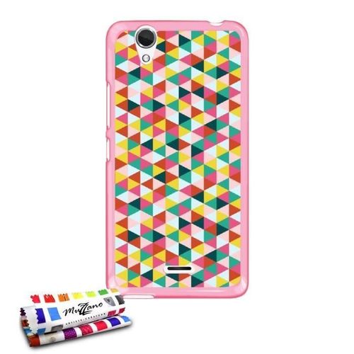 Coque Case Wiko Birdy 4g Triangles Contour Rose Silicone Souple (Tpu)