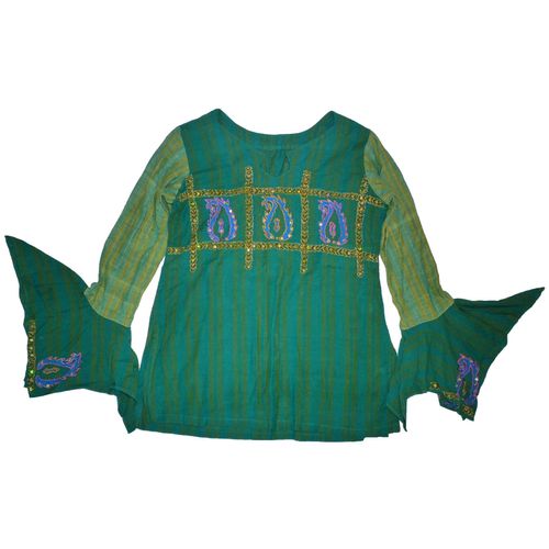 Chemise Blouse Ruplagi Fille 6/8 Ans Coton Vert Brodée Perles Manches Longues Tunique Orientale Bangladesh Indonésie