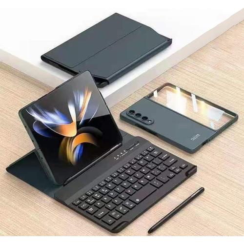 Étui À Clavier Pour Samsung Galaxy Z Fold 4 Avec Fente Pour Stylo S, Étui De Clavier Bluetooth Sans Fil, Étui Portable À Rabat Magnétique En Cuir Pour Galaxy Z Fold 4/Z Fold 3