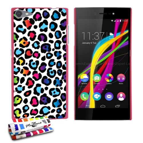 Coque Case Wiko Highway Star 4g Leopard Rainbow Contour Rose Silicone Rigide (Tpu)