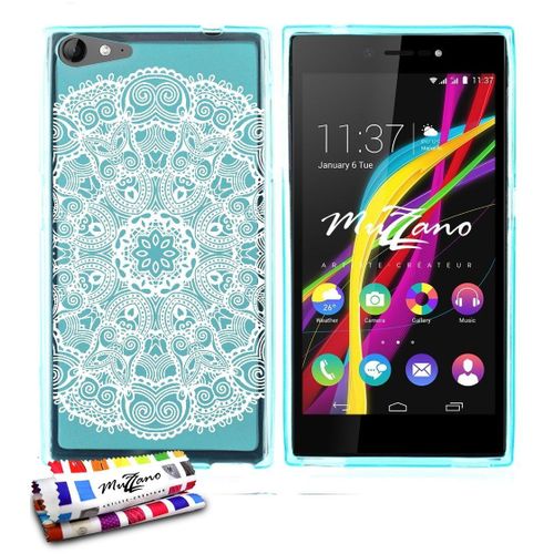 Coque Case Wiko Highway Star 4g Dentelles Blanches Contour Bleu Silicone Souple (Tpu)