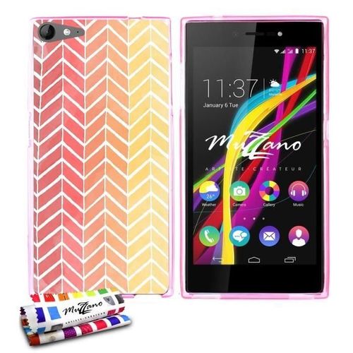 Coque Case Wiko Highway Star 4g Chevrons Orange Contour Rose Silicone Souple (Tpu)