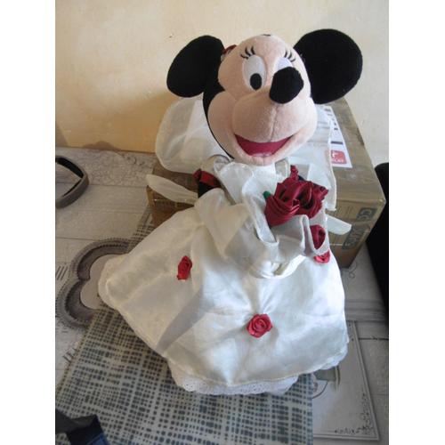 Peluche Poupée Minnie En Robe De Mariée Fleurs Disney 37 Cm