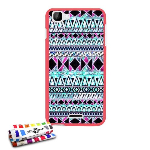 Coque Case Wiko Kite Azteque Foncé Contour Rose Fushia Silicone Rigide (Tpu)