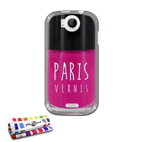 Coque Case Wiko Cink Peax Paris Vernis Rose Contour Gris Silicone Souple (Tpu)