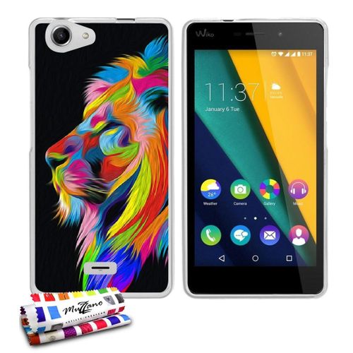 Coque Case Wiko Pulp Fab 4g Lion Arc En Ciel Contour Transparent Silicone Souple (Tpu)