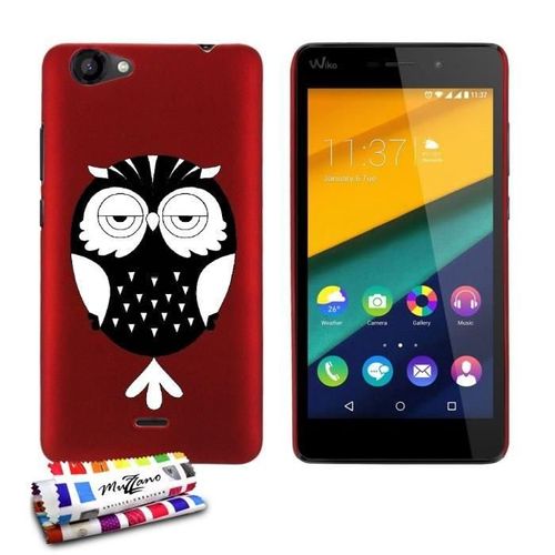 Coque Case Wiko Pulp Fab 4g Hibou Noir Contour Rouge Silicone Rigide (Tpu)