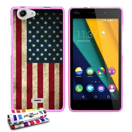 Coque Case Wiko Pulp Fab 4g Drapeau Usa Contour Rose Silicone Rigide (Tpu)