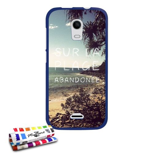 Coque Case Wiko Darkmoon Sur La Plage Contour Bleu Silicone Rigide (Tpu)