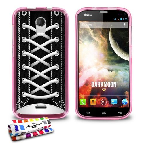 Coque Case Wiko Darkmoon Tennis Noire Contour Rose Silicone Souple (Tpu)