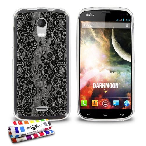 Coque Case Wiko Darkmoon Dentelle Noire Contour Transparent Silicone Souple (Tpu)