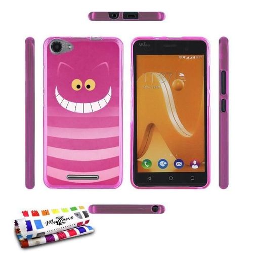 Coque Case Wiko Jerry Striped Cat Contour Rose Silicone Souple (Tpu)