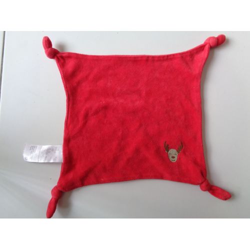 Doudou Plat Rouge Cerf Carribou Élan 4 Noeuds Vertbaudet 26 Cm