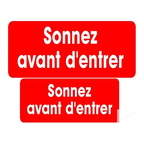 Série Sonnez Avant D'entrer Rouge (9x4cm Et 7x3cm) -Sticker / Autocollant