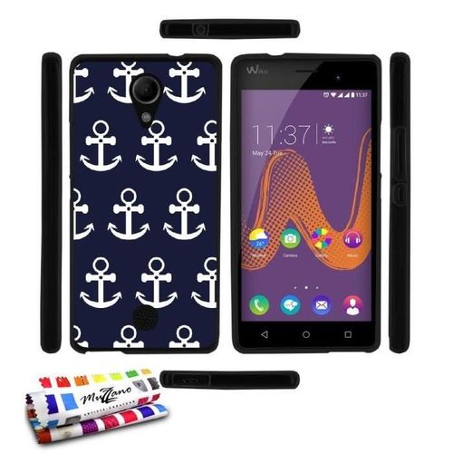 Coque Case Wiko Tommy Ancres Marines Contour Noir Silicone Souple (Tpu)