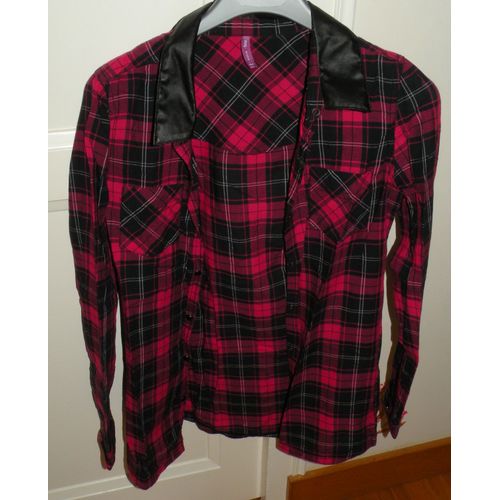 Chemise Chemisier Rose Noir Rock Carreaux T16 Ans 34 Femme