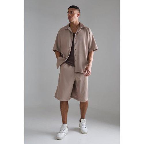 Ensemble Oversize Plissé Avec Chemise Oversize Et Short Homme - Marron - M, Marron