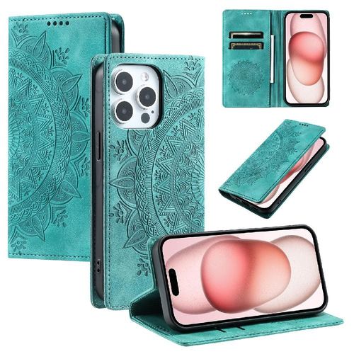 Étui Pour Iphone 15 Pro Max Couverture Antichoc Insertion De Carte Boucle Latérale Protection Complète Cuir Pu - Vert