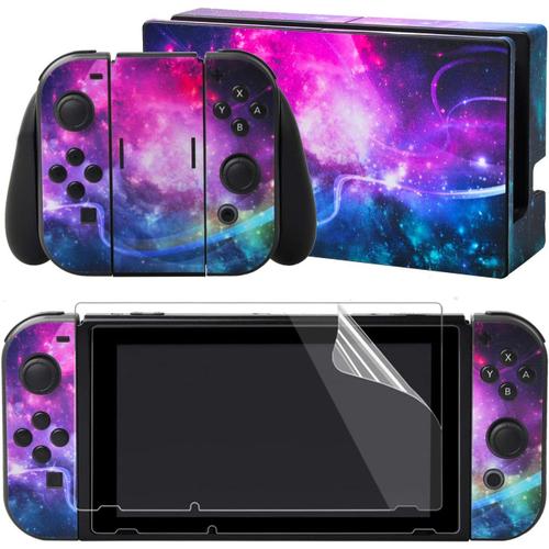 Autocollants Pour Nintendo Switch Console,Autocollant De Protection Pour Switch Joycons & Grips,Skin Sticker Pour Switch Dock Avec 2 Pcs Protecteur D'écran-Galaxie Brillante