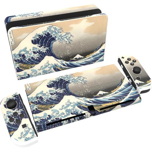 Kit D'autocollants Skin Decal Pour Nintendo Switch Oled Console Sticker Vinyle Autocollant Pour Switch Oled Console&joycon & Dock & Poignée Grip-La Grande Vague De Kanagawa