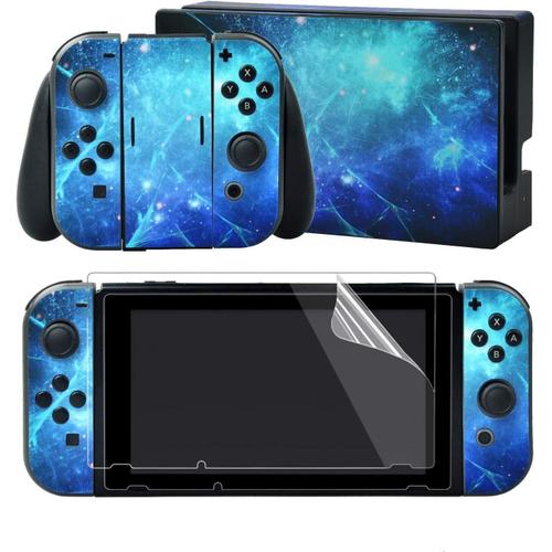 Autocollants Pour Nintendo Switch Console,Autocollant De Protection Pour Switch Joycons & Grips,Skin Sticker Pour Switch Dock Avec 2 Pcs Protecteur D'écran-Galaxie Bleu