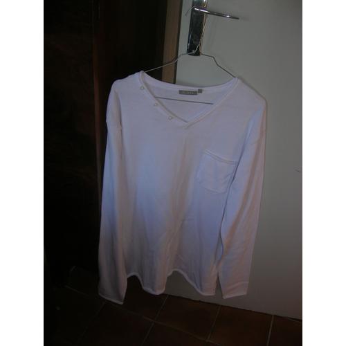 Pull Eldys Col V Manches Longues Coton Xl Blanc