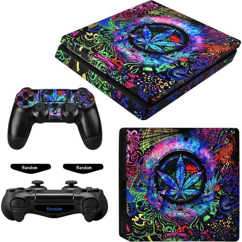 Autocollant Skin Pour Ps4 Slim Console,Skin Sticker Vinyl Pour Ps4 Slim Manette,Cover Decal Pour Ps4 Slim,Autocollant Pour Ps4 Slim Led Bandes-Feuille Verte