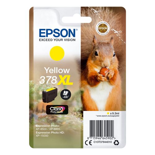 Epson 378XL - 9.3 ml - XL - jaune - original - blister - cartouche d'encre - pour Expression Home XP-8605, 8606; Expression Home HD XP-15000; Expression Photo XP-8505, 8700