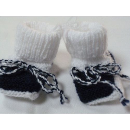 Chaussons Laine 1 Mois Blanc /Marine