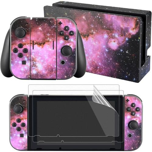 Autocollants Pour Nintendo Switch Console,Autocollant De Protection Pour Switch Joycons & Grips,Skin Sticker Pour Switch Dock Avec 2 Pcs Protecteur D'écran-Galaxie Violette